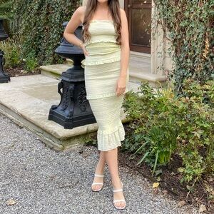 NWT SHOP THE NATIVE ONE green gingham plaid smocked bodycon midi dress